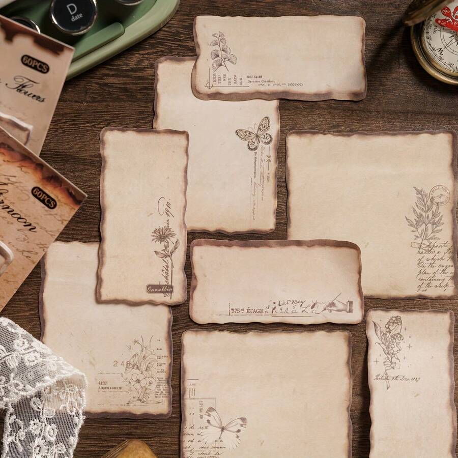 12 包复古烧焦记事本 - 复古植物和蝴蝶，用于学校、办公室和 DIY 装饰的自粘式记事本，秋日梦幻系列，可爱的记事本，办公用品，仿古风格艺术插图