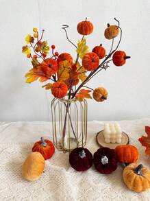 6PCS Autumn Artificial Velvet Pumpkin Flocking Foam Pumpkin For Family Farmhouse Halloween Harvest Day Thanksgiving Day Seasonal Festival Decoration Home Decor Halloween Decor Fall Decor Room Decor Autumn Decor