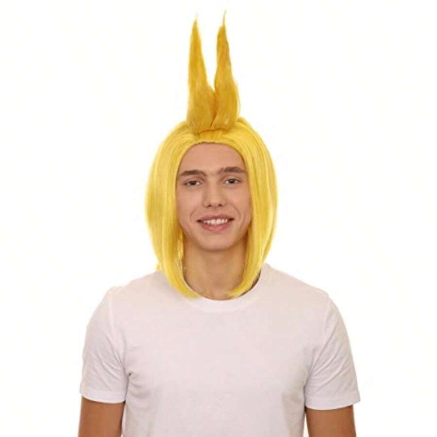 MAdult Men's 20" Inch Long Length Spiked Halloween Cosplay All Might Costume Wig Synthetic Soft Fiber Hair Perfect For Your Next Video Game Convention And Group Anime Party!7001 - Màu vàng - Xem 1