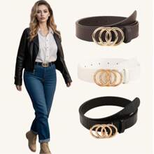 3件套加大码女士经典PU皮腰带，配3个合金环扣，时尚百搭，适合所有季节，夏季、秋季、万圣节等场合。