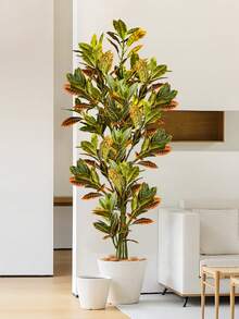 Artificial Color-changing Tree Branch With Ficus Microcarpa & Rubber Tree Leaves, Plastic Plants For Indoor/outdoor Garden, Home, Office Decoration, No Pot Included - Green - View 2