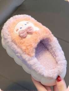 Kinder Cartoon Kaninchen Plüsch gefütterte Thermoslipper, Jungen & Mädchen Fellsandalen für Zuhause - Pink - Übersicht 4