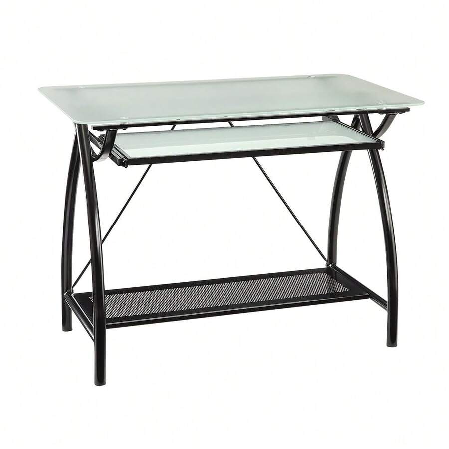 Osp Designs Osp Designs Newport Computer Desk With Frosted Tempered Glass Top, Pullout Keyboard Tray, And Bla Powder Coated - Multicolor - View 1