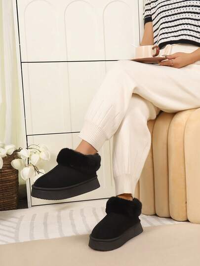 女士舒适仿皮草衬里厚底拖鞋冬季保暖室内家居鞋防滑柔软记忆海绵拖鞋舒适居家卧室拖鞋