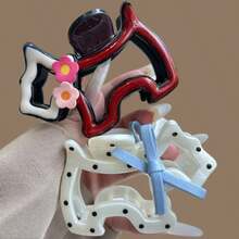 1 件套法国醋酸纤维发夹，复古镂空玳瑁色，中号抓发夹，半扎头发，后脑勺发爪，女式发夹发夹发夹发夹秋冬爪夹发饰女士度假装女士 - 彩色 - 查看 9