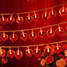 1 件 LED 红色心形灯串，浪漫仙女灯，适用于求婚、家居装饰、节日派对、酒吧、女孩卧室，电池供电 - 紅愛心燈串 - 查看 10