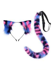 Plush Cat Ears Headband And Cat Tail Multicolor Costume Set, Cosplay Accessories For Stage, Party Decoration Halloween - A - 查看 5