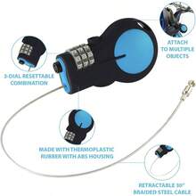 TSA Approved Padlock Bike Lock For Luggage + Travel Set Your Combo W 30in Retractable Steel Cable Blue One Size - Blue - View 2