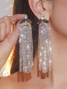 1 Pair High-End Multi-Layer Crystal Rhinestone Long Tassel Earrings, Fashionable Rhinestone Stud Earrings, Party Dress, Daily Versatile, Wedding Dress Earrings - Crystal Rhinestone Tassel Earrings - View 11