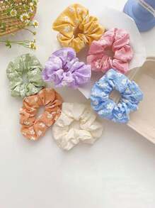 7pcs Women Cute Floral Print Large Hair Scrunchies, Ponytail Holders, Casual Elastic Hair Ties For Daily Use, Polyester Material, Scrunchy Hair Ties, Hair Bobbles