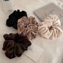 4pcs Coffee-Color Velvet Thick Hair Scrunchies, Simple Retro Design Ponytail Holders, Large Hair Accessories For Casual Hairstyles, Made Of Polyester, Hair Ties, Scrunchy Hair Ties, Hair Bobbles