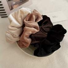4pcs Coffee-Color Velvet Thick Hair Scrunchies, Simple Retro Design Ponytail Holders, Large Hair Accessories For Casual Hairstyles, Made Of Polyester, Hair Ties, Scrunchy Hair Ties, Hair Bobbles