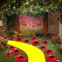 CZ WILLBOND 18 Pcs Artificial Red Poppy Flowers Large Poppies Fake Flowers For Wicked Birthday Veterans Day Carnival Back To School Party Backdrop Poppy  1439 - RedAndBlack - View 5