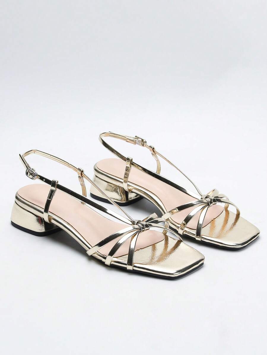 女士夏季新款简约风格露趾交叉金属装饰性感时尚派对高跟凉鞋 - 金色 - 查看 1