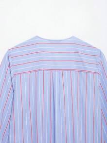 ZEVITY Blusa de gasa a rayas con decoración de lazo para mujer, Blusa casual LS1415