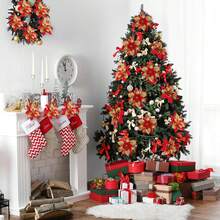 1/3/10/15/20/40Pcs Glitter Poinsettia 5.5" Artificial Flowers Christmas With Clips Stems Xmas Tree Ornaments For Christmas Party Wreath Decoration,Christmas Indoor Outdoor Decoration,Christmas Home Decoration,Office, Garden, Party, Shop Decoration, Party, Wedding, And Holiday Decoration - Container Free, Plastic Material, Desktop Placement, Romantic Centerpiece, DIY Crafts - Multicolor - View 3