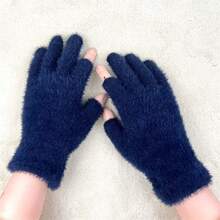 1 Pair Winter Fashion Warm Two-Finger Writing Gloves, Faux Thermal Lined Thick Insulated Gloves