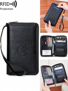 MIYIN RFID Blocking Passport Cover Card Holder With Card Slot ID Window,Solid Color PU Letter&Airplane Pattern Portable Passport Clip Ticket Clip Bank Card Bag Versatile Zippered Mobile Phone Travel Passport Wallet For Men And Women, With Wrist Strap,For Travel Flight Go Abroad For Business,Passport Holder Passport Case Passport Bag Travel Accessories Travel Essentials Back To School Stuff - Multicolor - View 15