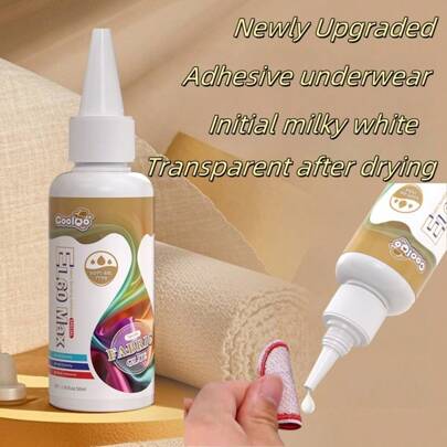 Upgraded Fabric Glue, New Textile Adhesive, Initial Milky White Color Turns Transparent After Curing, Strong Bonding, Special Adhesive Formula, Can Be Machine-Washed Without Peeling, Upgraded Strong Bonding For Underwear, Jeans, Suits, Clothing, Skirts, Appliques, DIY, Pants, Repairing Clothes, Tailor-Used Glue