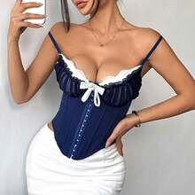 Sexy See-Through Mesh Lace Patchwork Chest Cotton Hot Girl Fishbone Strap High-End Inner Top K0584 - màu đen - Xem 3