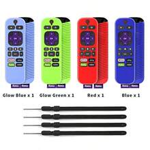 4Pack For 3600R  Roku TV Stick Remote Case CoverTOLUOHU For  Roku Remote Control Cover Roku Express Skin Sleeve Silicone Shockproof With Lanyardfor RCAL7R 3921 3800 3810Roku Remote Cover - 4件裝(輝藍+輝綠+深藍+紅色) - 查看 2