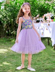 2025Toddler Girls Tulle Dress Rainbow Tutu Birthday Princess Dresses Formal Photo Shoot Outfit Summer Clothes 2-6T'Sprout Style' - 紫色 - 心形薄紗 - 查看 7