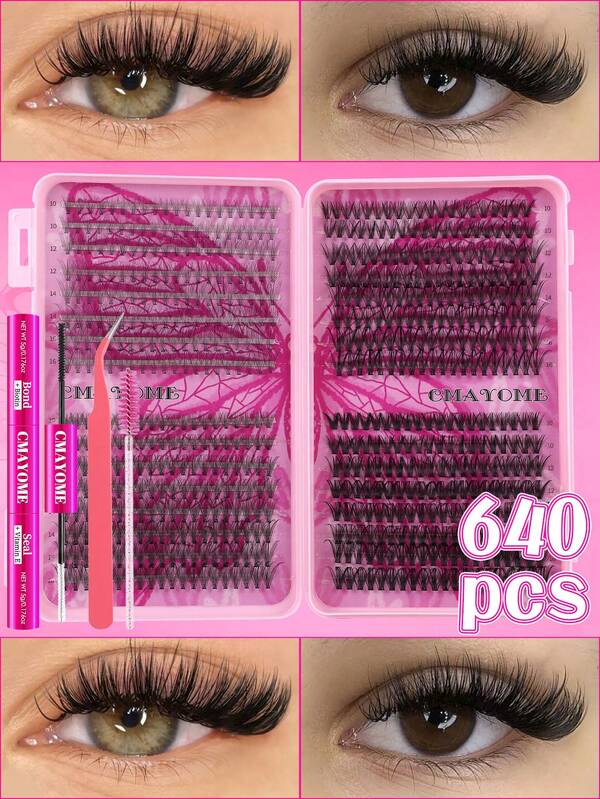 640Pcs D Curly Personal Eyelashes, Suitable For Beginners To Make At Home. Thick, Fluffy, Unique And Cute False Eyelashes, Soft And Natural Eyelash Bundle Mixed Style, 10D+20D+30D+40D+50D+60D+80D+100D, 8/10/12/14/16MM Mixed Length, Can Be Reused In Daily Life Weddings, Parties, Trips And During The Spring Festival