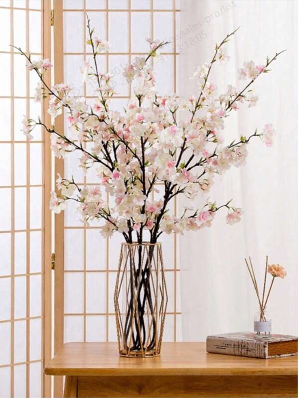 1PC/2PCS/3PCS, Artificial Cherry Blossom, Peach Blossom, Plastic Faux Plant, Green Faux Plant, Polyester Fabric Made To Last, Modern Minimalism Style-For Home Decoration, Vases, Weddings, Parties, Living Room, Bedroom, DIY Walls, Desk Fillers.