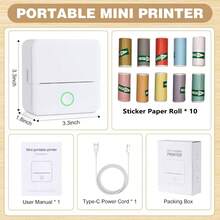 Mini Thermodrucker mit 10 Rollen selbstklebendem Papier, der kabellos Aufkleber ohne Tinte druckt. Ideal zum Erstellen von individuellen Bildern, Notizen und Etiketten für Scrapbooks, Tagebücher, Geburtstagsgeschenke, Halloween, Weihnachten, Karneval, Einschulung, Alltagsgeschenke