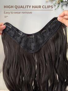 24英寸V型渐变色夹式接发，自然波浪卷合成纤维假发 - 黑棕色 - 查看 8