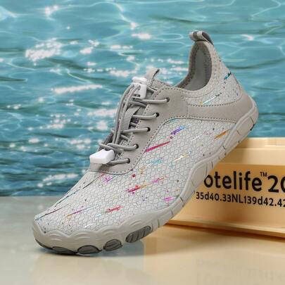 1 par de zapatos de agua para mujer, de secado rápido y transpirables, con diseño de lluvia de meteoros, antideslizantes, aptos para playa, viajes, fiestas, campamentos, rafting y natación