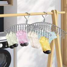 1个不锈钢晾衣架，带40个夹子，多功能悬挂式收纳架，可用于晾晒袜子、毛巾、胸罩、手套、婴儿衣服和其他室内/室外物品