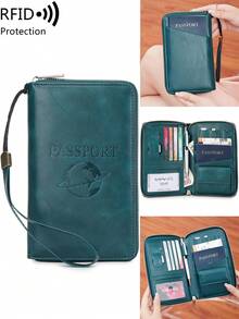 MIYIN RFID Blocking Passport Cover Card Holder With Card Slot ID Window,Solid Color PU Letter&Airplane Pattern Portable Passport Clip Ticket Clip Bank Card Bag Versatile Zippered Mobile Phone Travel Passport Wallet For Men And Women, With Wrist Strap,For Travel Flight Go Abroad For Business,Passport Holder Passport Case Passport Bag Travel Accessories Travel Essentials Back To School Stuff - Multicolor - View 17