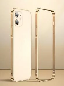 1 pieza Funda de teléfono de metal chapado con marco de lujo, respirable, compatible con iPhone 16, 15, 14, 13 Pro Max, cubierta industrial fresca y minimalista