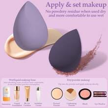 14 Pcs Makeup Sponge Set,Beauty Sponges Blender With 4 Pcs Powder Puff And 4 Pcs Mini Make Up Sponges Valentine's Day,Mother's Day For Women Liquid,Foundation,Powder,Concealer,Cream(Pink) - 紫色 - 查看 6