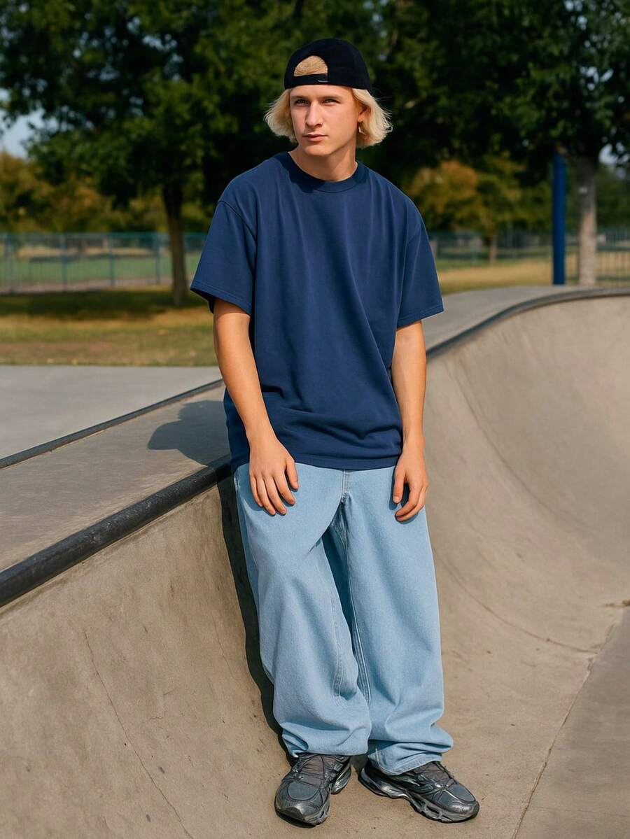 DAZZLING BALLOON PANTS, STREETWEAR JEANS WIDE PANTS - Màu xanh nhạt - Xem 1