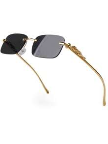 Retro Rectangular Frameless Sunglasses For Men And Women, Frameless Colored Lens Glasses - 黑色 - 查看 3