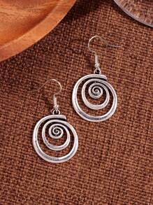 1 Pair Vintage Style Metallic Geometric Round, Square, Hollow, Asymmetrical Spiral Earrings, Everyday Use For Women