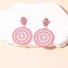 زوج من أقراط مصنوعة يدويًا بالخرز، أقراط دائرية هندسية، قلادة فاخرة للنساء