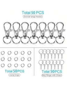 [Iron Material Keychain Crafting] 20/40/60/100 Keychain Making Kit, Iron Material, With Swivel Hooks, Key Rings, And Jump Rings For DIY Accessories Crafting - Keychain Aperture Chain - View 8