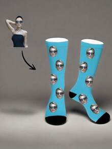 1 Pair, Custom Photo Men's And Women's Medium Socks, Personalised Face Or , Couple's Personalised Medium Socks, Funny Face Socks, Custom Pet Socks, Digital Printing, Comfortable And Funny Socks, Anniversary Gift, Birthday Gift, Father's Day Mother's Day Gift, Funny, Happy, Crazy, Anime, Multicoloured Socks - Multicolor - View 14