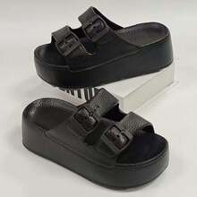 女士厚底户外沙滩人字凉鞋，简约时尚防滑耐磨休闲拖鞋，夏季 - 黑色 - 查看 2