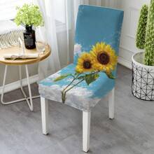 1pc/2pcs/4pcs/6pcs Creative Multi-Color Sunflower Print Home Decorative Chair Cover, Full Coverage High Stretch Slipcover, Dirt-Resistant And Anti-Fouling Chair Protector For Home, Seasonal Decor