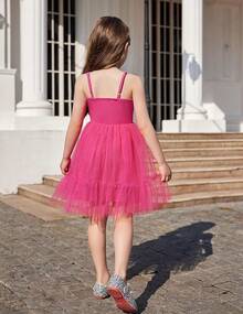 2025Toddler Girls Tulle Dress Rainbow Tutu Birthday Princess Dresses Formal Photo Shoot Outfit Summer Clothes 2-6T'Sprout Style' - 粉色 - 查看 4