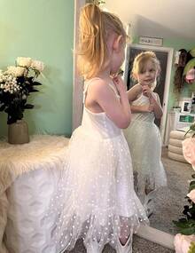2025Toddler Girls Tulle Dress Rainbow Tutu Birthday Princess Dresses Formal Photo Shoot Outfit Summer Clothes 2-6T'Sprout Style' - 白色 - 心型薄紗 - 查看 8