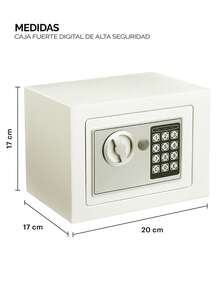 Caja Fuerte Digital Calidad Premium Con Cerradura Electrónica y llave, Pequeña caja fuerte electrónica con código digital y llave, incluye 2 llaves, soporte de pared y batería. Apta para hogar, oficina, hotel - Blanco - Ver 4