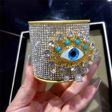 1 件夸张金属水钻邪眼袖口手镯，宽哥特式巴洛克风格眼形手镯，闪亮复古配饰