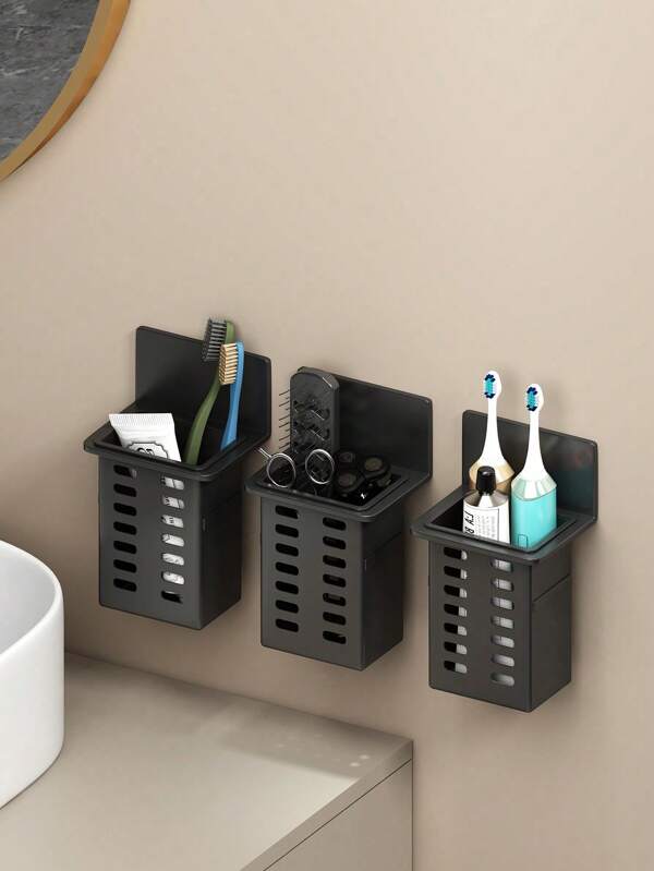 White, Black, Transparent Color Teeth Brush Paste Storage Rack, Wall Mounted Storage Rack For Bathroom Combs And Razors, Non Perforated Bathroom Storage Rack
