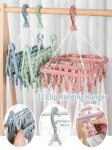 1pc Rotating 32-Clip Plastic Drying Rack, Multifunctional Clothes Hanger, Space-Saving Folding Hanger For Socks, Underwear And Small Garments, Suitable For Bedroom, Clothing Store, Birthday, Party, Thanksgiving, Friend, Christmas, New Year Gift