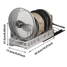 Pull-Out Under-Cabinet Organizer For Pots And Pans, Sliding Lid Holder And Pan Rack In The Kitchen, Extendable Cabinet Storage For Pot Lids, Bakeware, Dishes, 7 Adjustable Dividers, White - 白色 - 查看 3